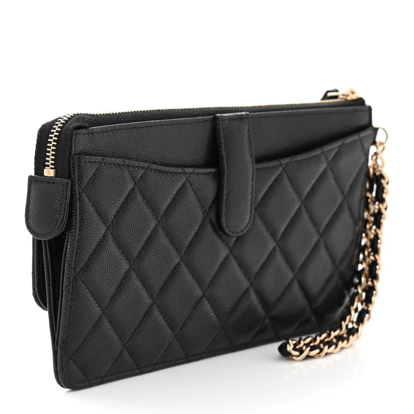 Caviar Quilted Classic Pouch With Handle Black