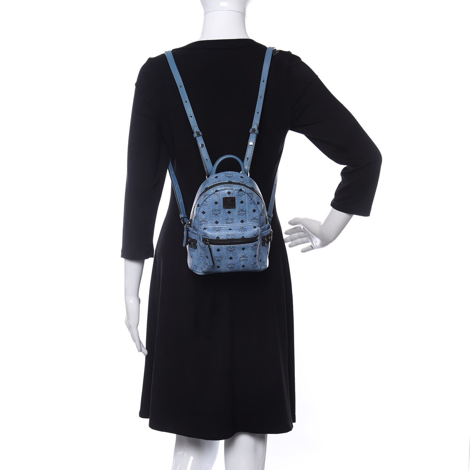MCM Visetos Side Stud X-Mini Stark Bebe Boo Backpack Blue 2 of 9