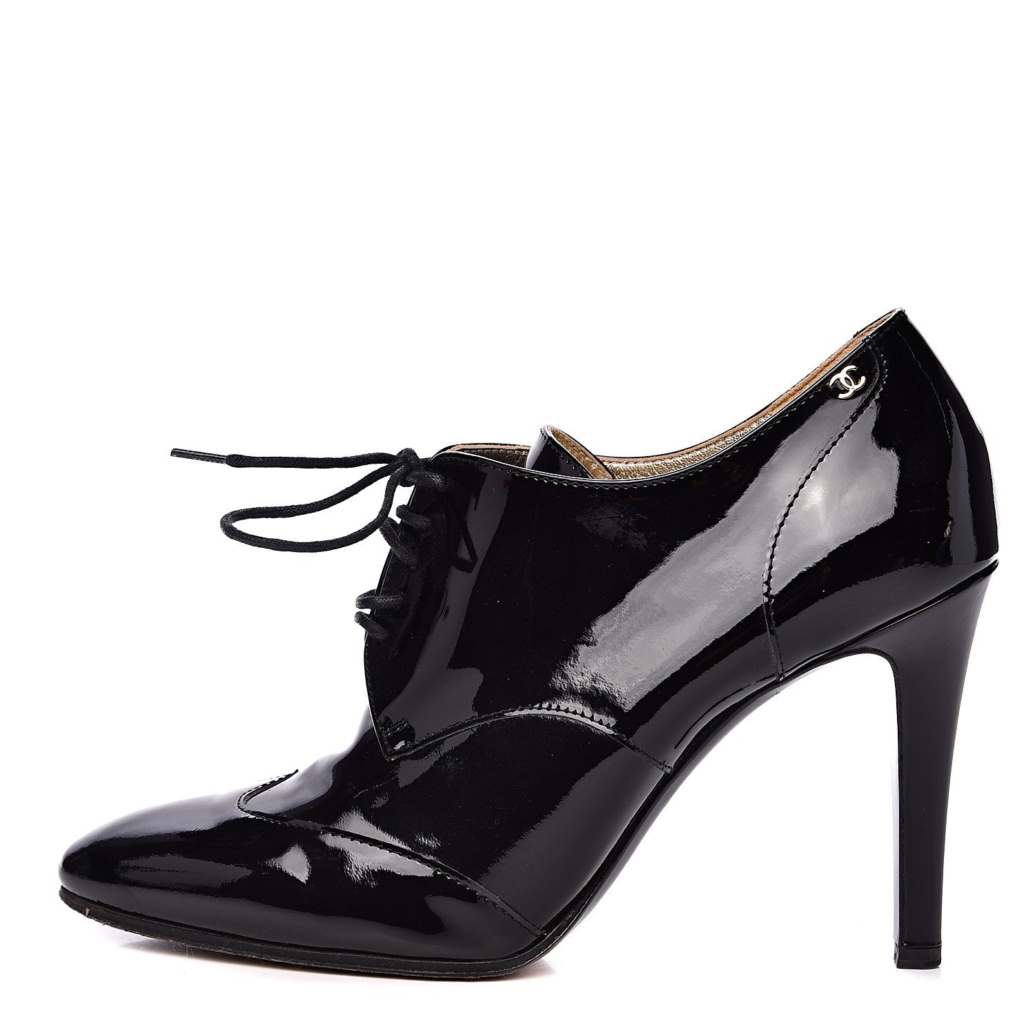 Chanel Patent Calfskin Oxford Lace Up Ankle Booties 38 Black 1 of 10