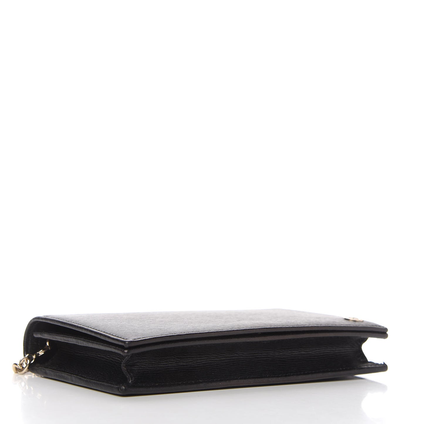 Textured Calfskin Medium Betty Chain Wallet Black
