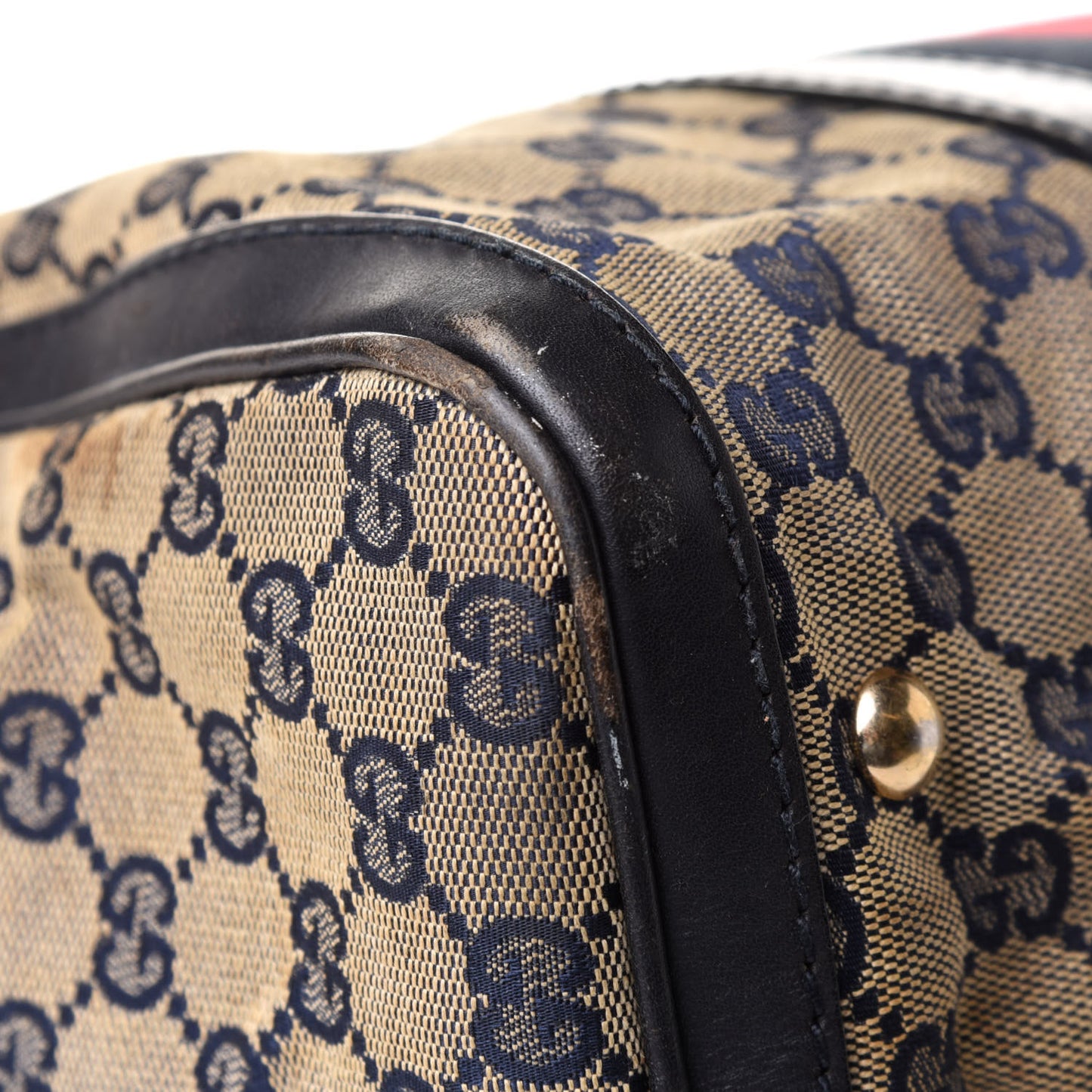 Monogram Selleria Calfskin Vintage Web Medium Boston Beige Blue