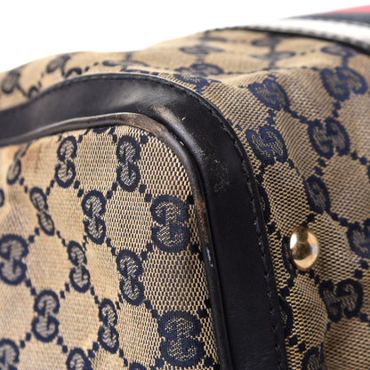 Gucci Monogram Selleria Calfskin Vintage Web Medium Boston Beige Blue 12 of 18