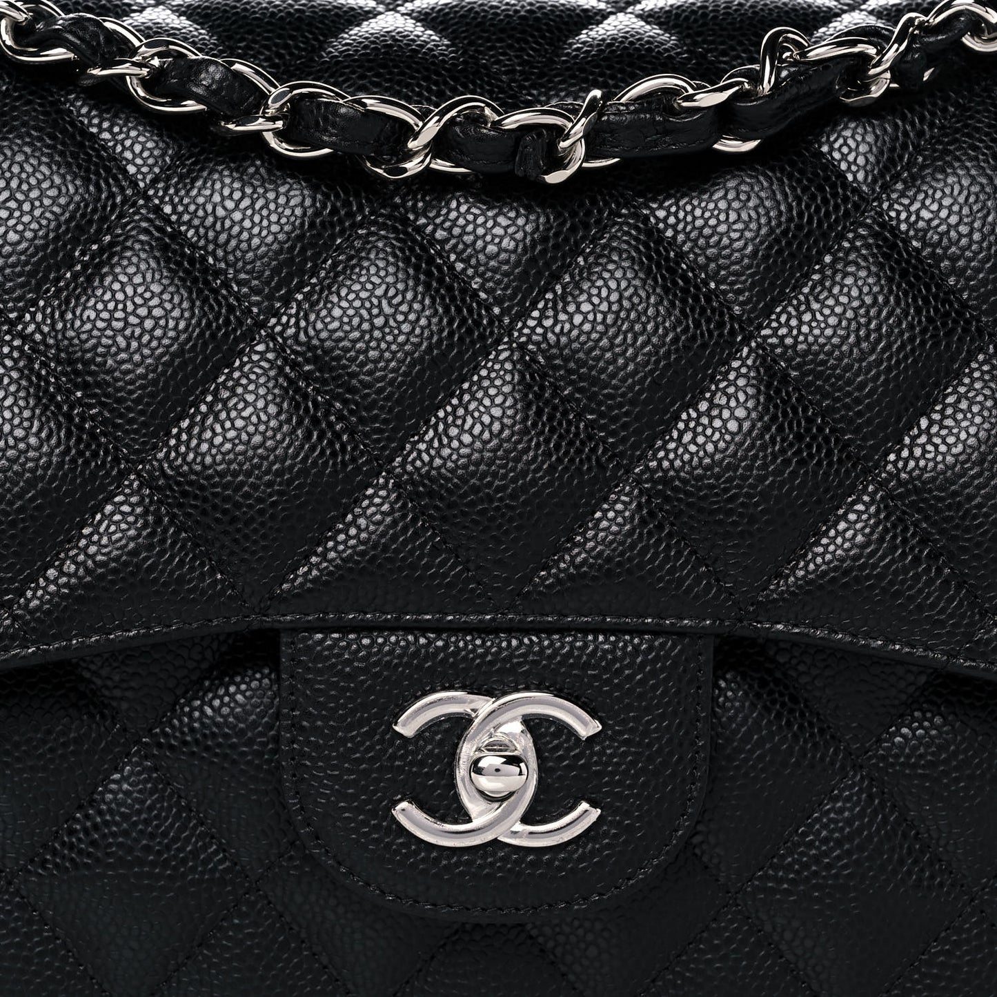 Caviar Quilted Jumbo Double Flap Black