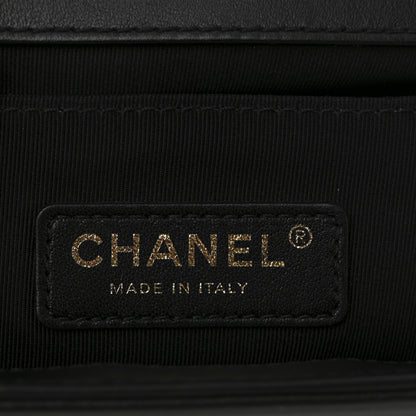 Chanel Lambskin Quilted Crest Embellished Medium Boy Flap Black White Blue 6 of 10