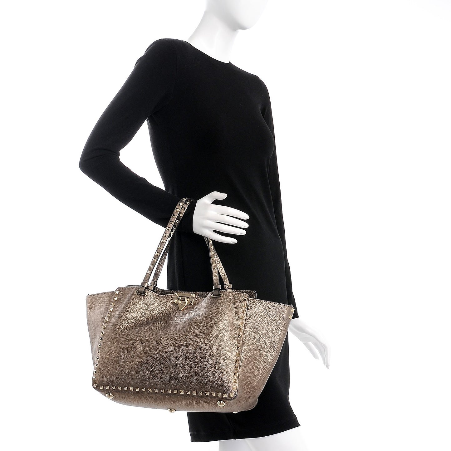 Metallic Alce Printed Calfskin Medium Rockstud Tote Sasso