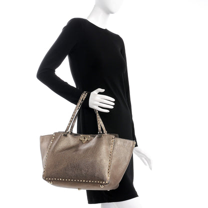 Valentino Garavani Metallic Alce Printed Calfskin Medium Rockstud Tote Sasso 3 of 9