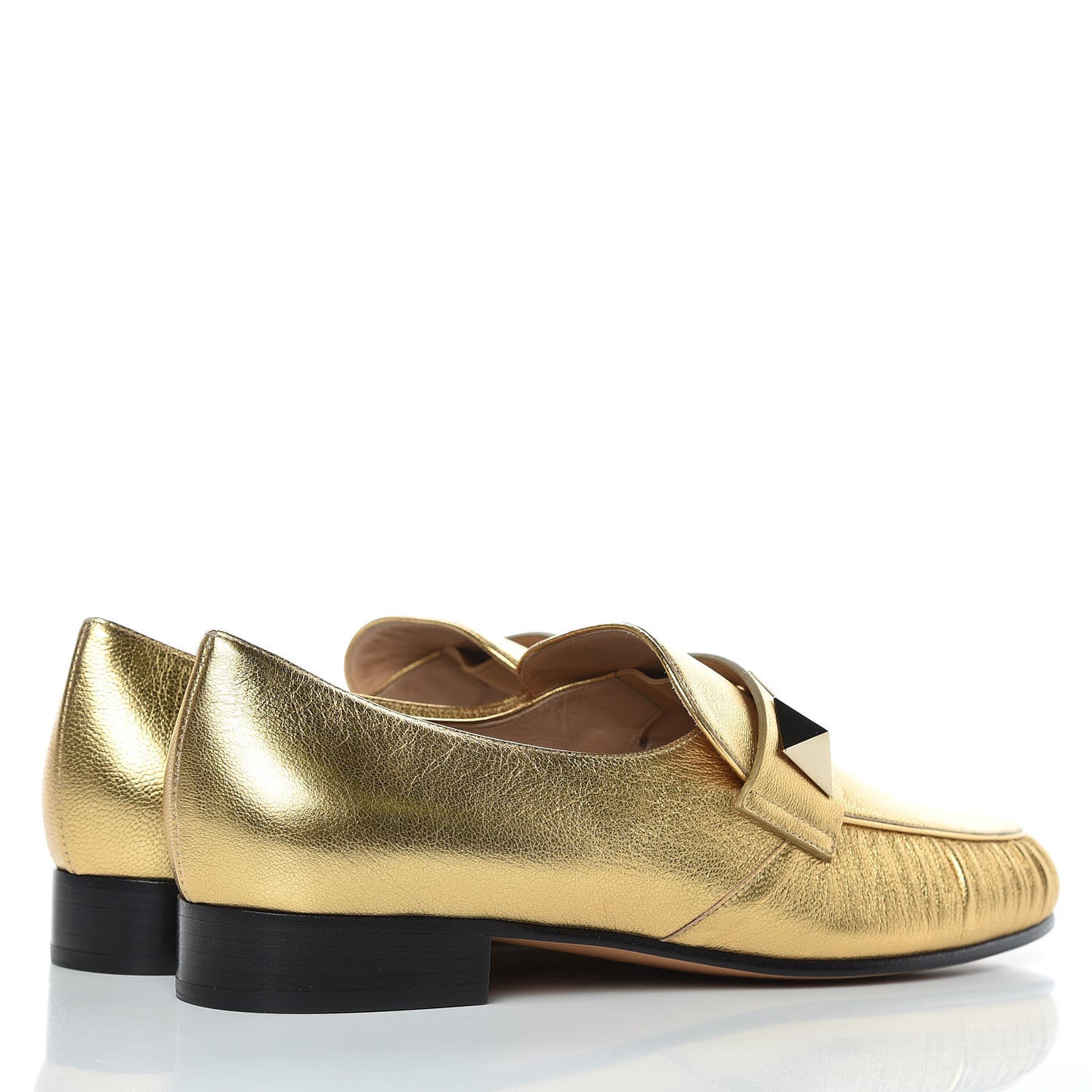 Metallic Calfskin Rockstud Loafers 38 Deep Gold