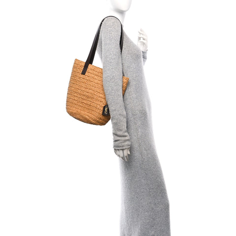 Raffia Calfskin Small Panier Tote Naturale Nut