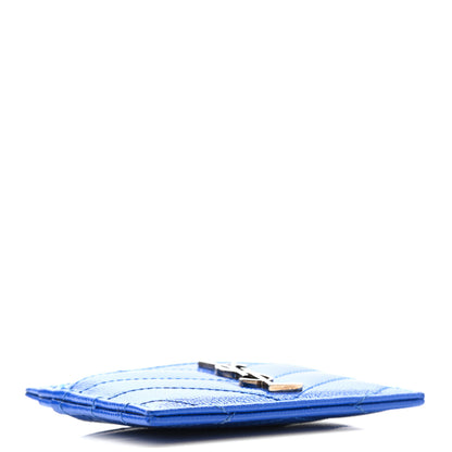 Saint Laurent Grain De Poudre Matelasse Chevron Credit Monogram Card Case Blue Majorelle 4 of 9