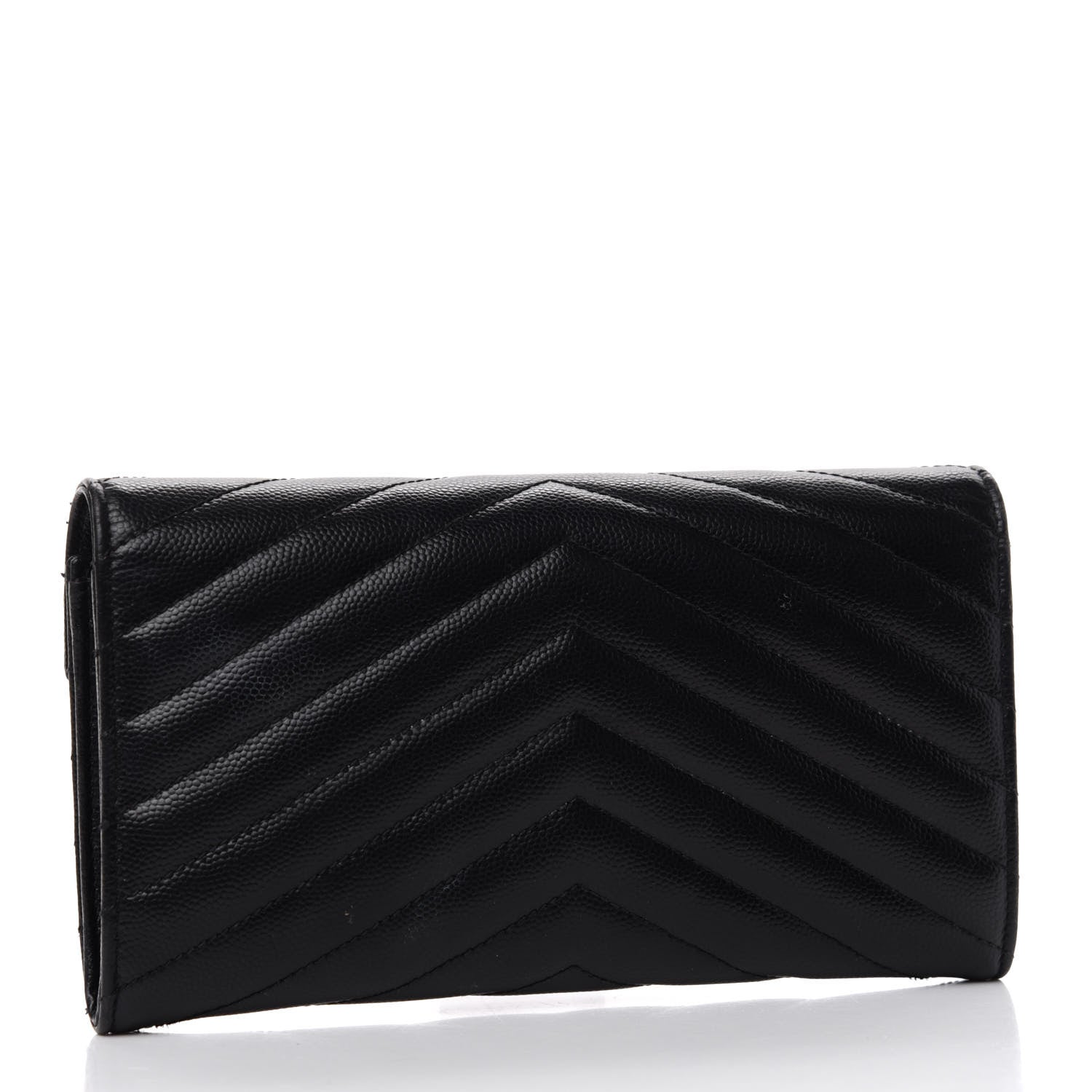 Saint Laurent Grain De Poudre Matelasse Chevron Monogram Flap Wallet Black 3 of 7