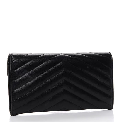 Saint Laurent Grain De Poudre Matelasse Chevron Monogram Flap Wallet Black 3 of 7