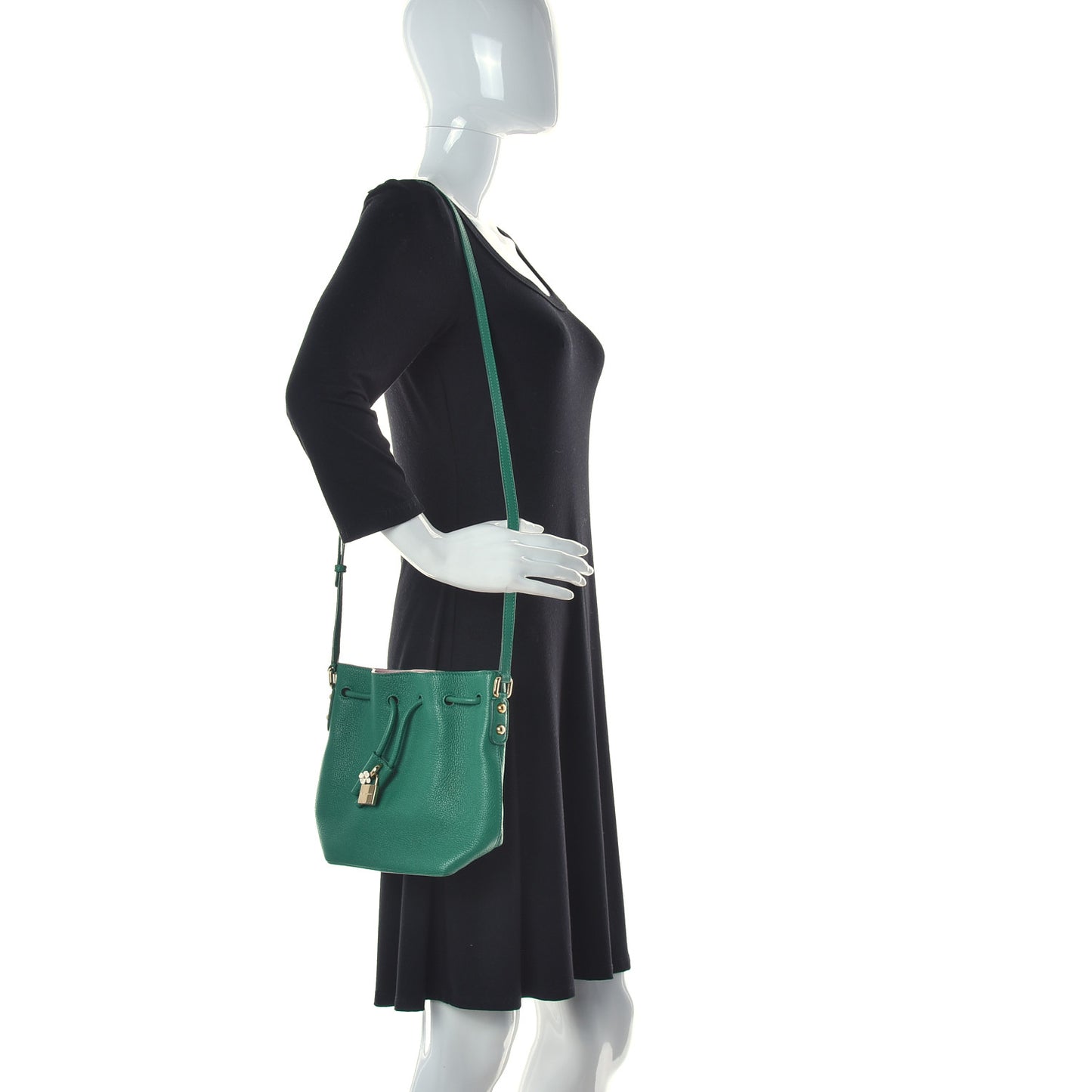 Drummed Calfskin Claudia Drawstring Bucket Shoulder Bag Green
