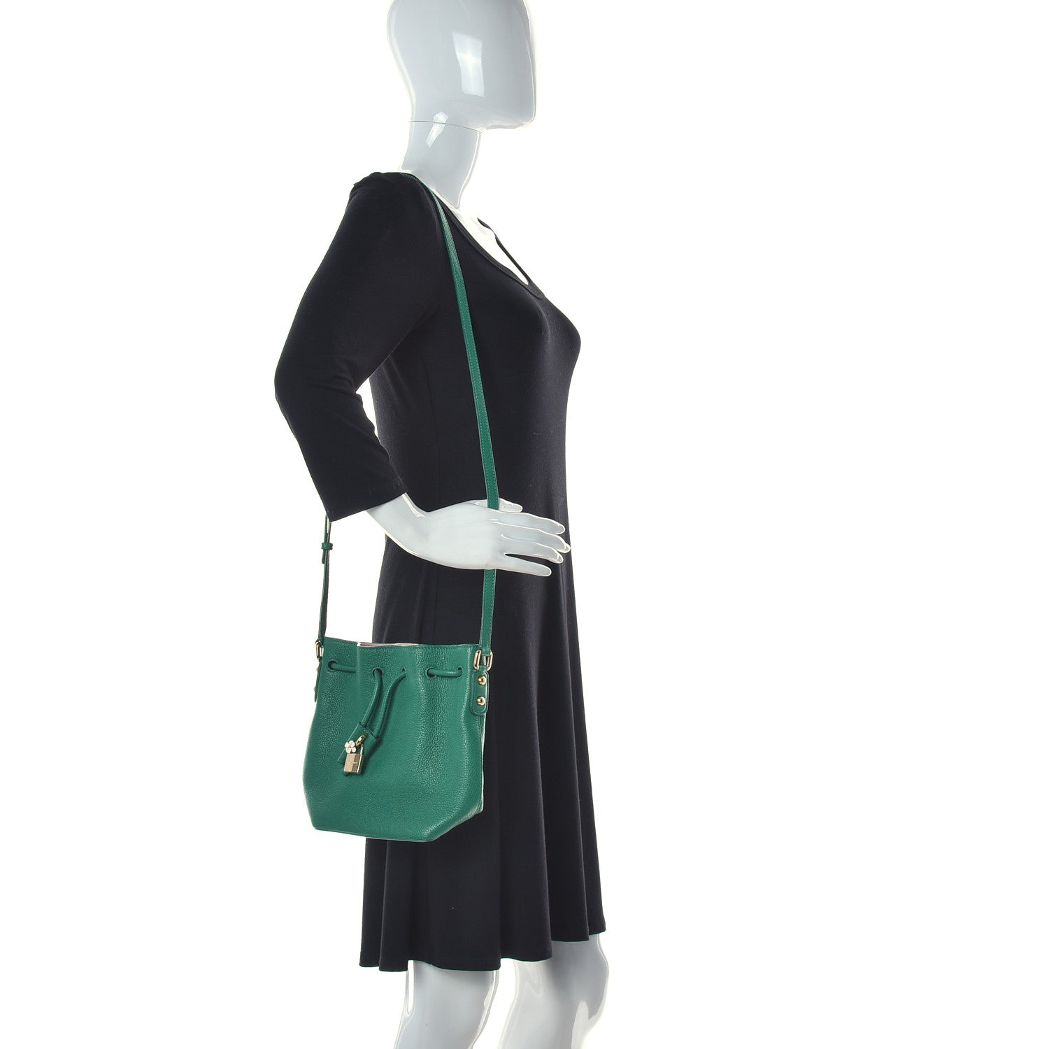 Dolce & Gabbana Drummed Calfskin Claudia Drawstring Bucket Shoulder Bag Green 2 of 13