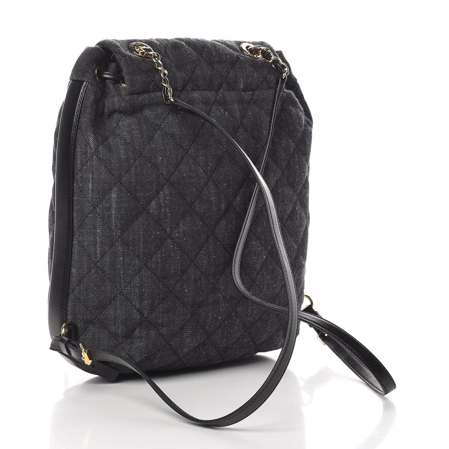 Denim Calfskin Quilted Backpack Dark Grey Black