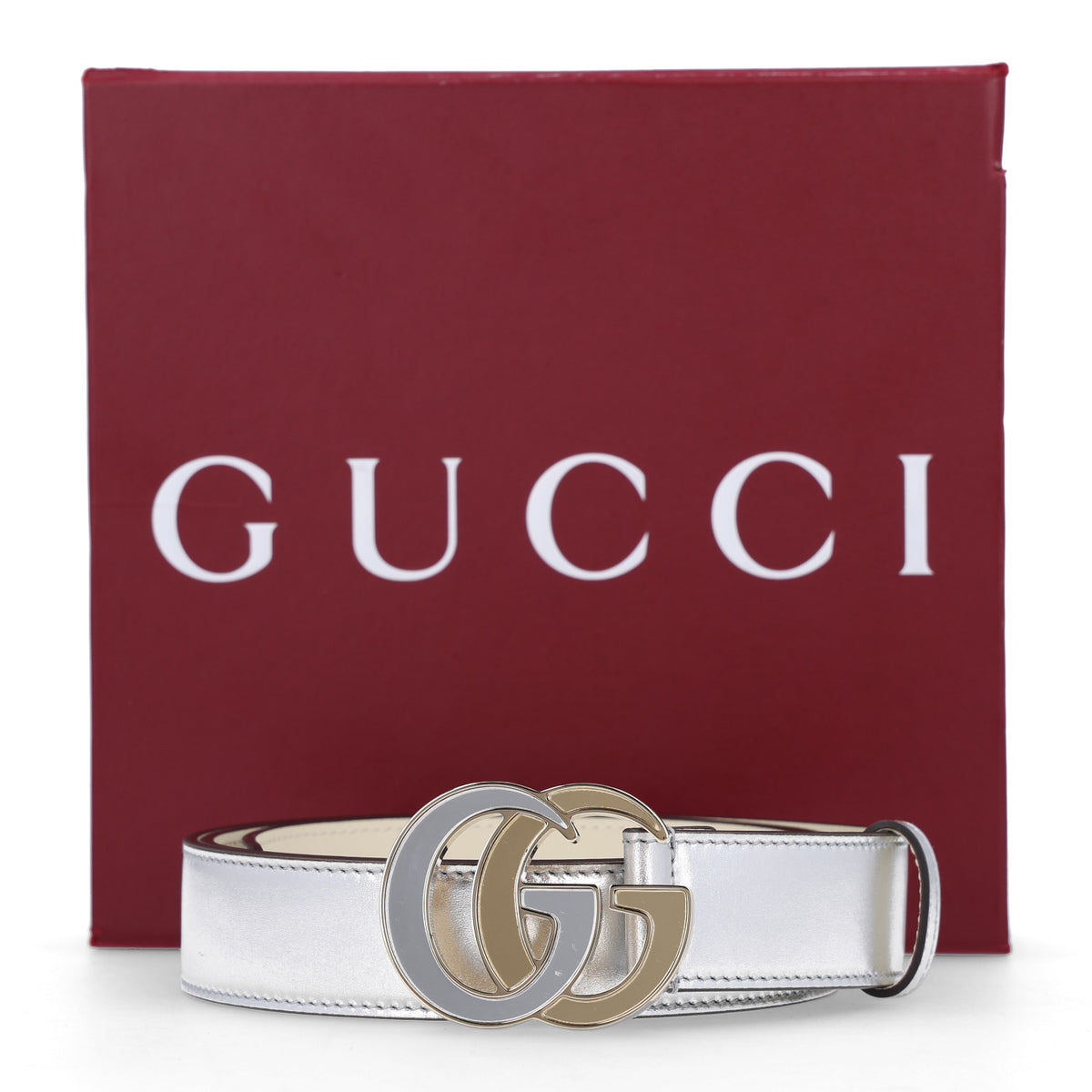 Gucci Metallic Calfskin Mirror Interlocking G 30mm Belt 100 40 Silver 6 of 6