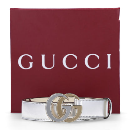 Gucci Metallic Calfskin Mirror Interlocking G 30mm Belt 100 40 Silver 6 of 6