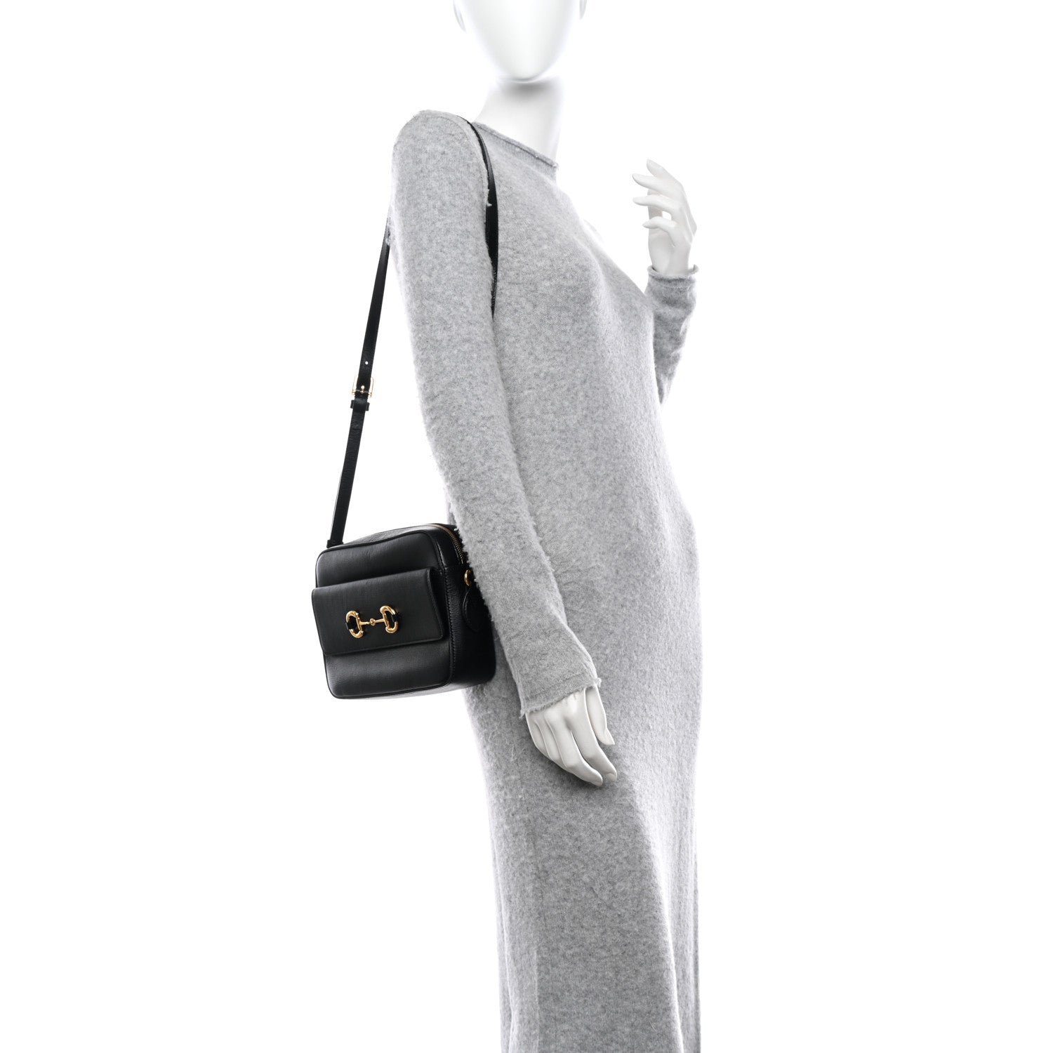 Gucci Textured Calfskin Small Horsebit 1955 Shoulder Bag Black 2 of 10