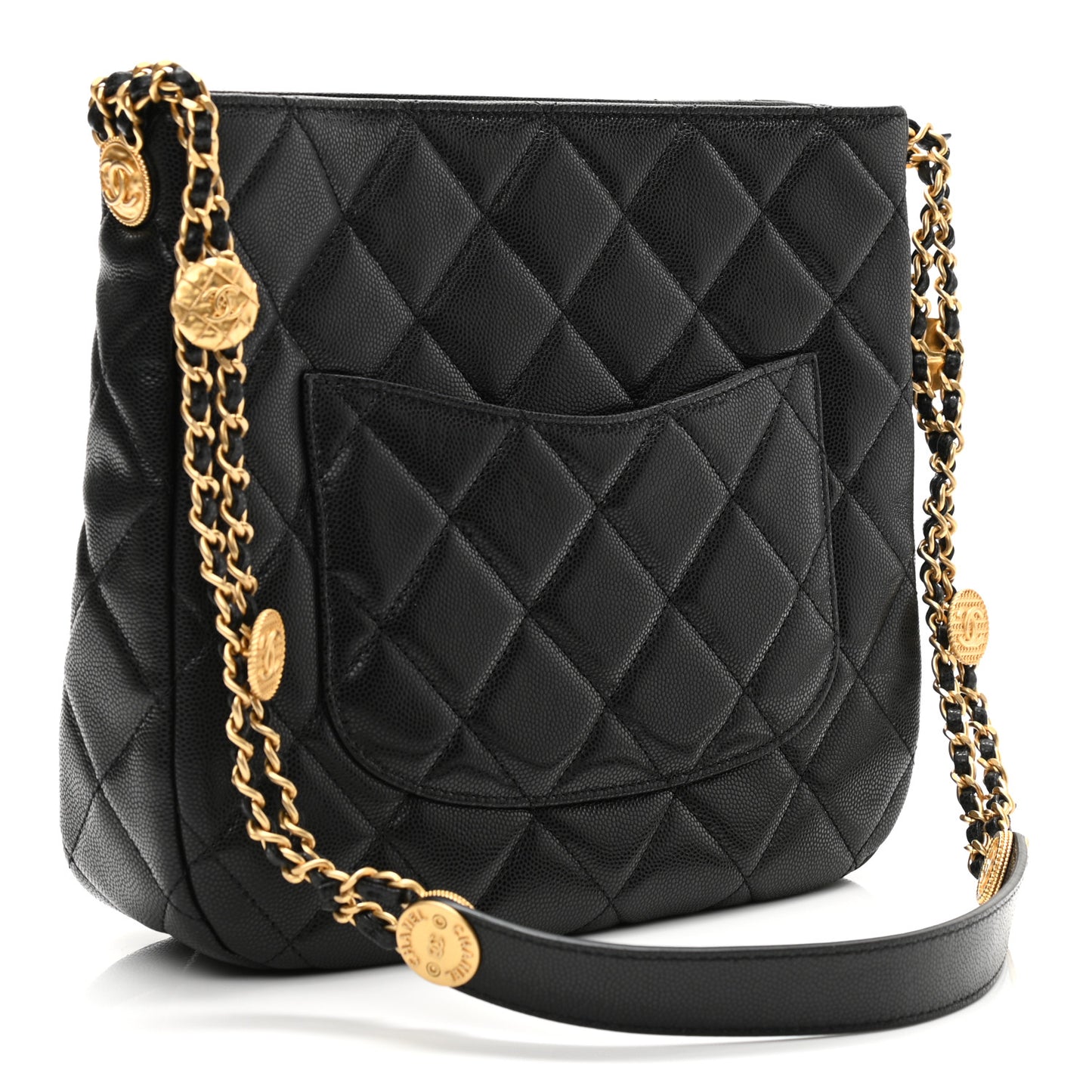 Caviar Quilted Twist Your Buttons Hobo Black