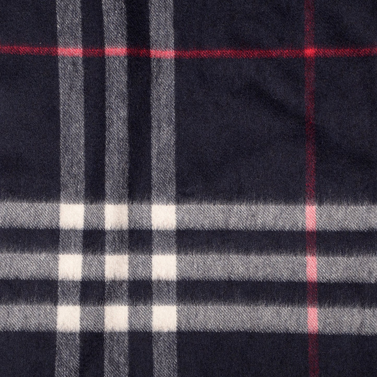 Cashmere Giant Check Fringe Scarf Navy