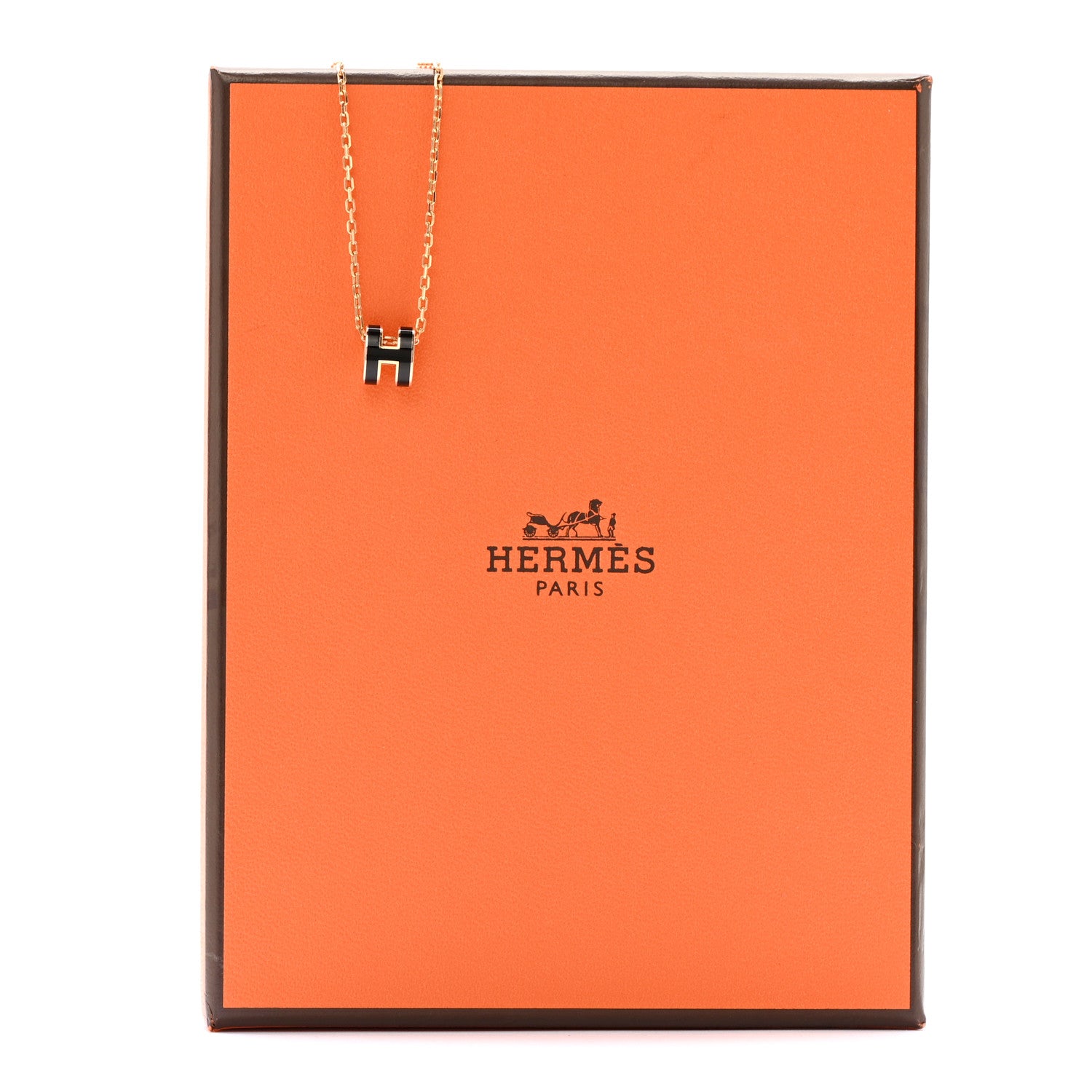 Hermes Lacquered Rose Gold Mini Pop H Pendant Necklace Black 9 of 9