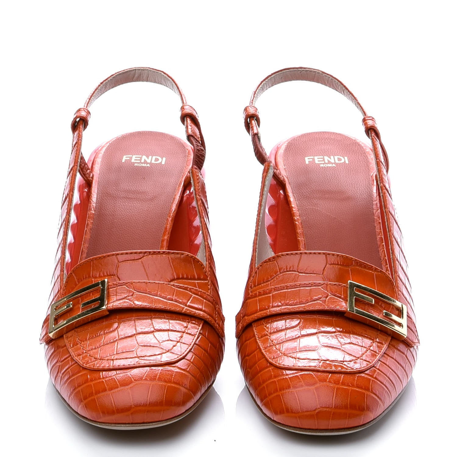 Fendi Calfskin Crocodile Embossed Promenade Slingback Loafer Pumps 35.5 Rust 2 of 9