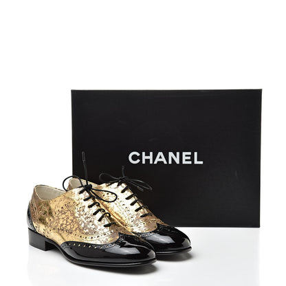 Chanel Fantasy Patent Calfskin Lace Up Oxfords 38 Gold Black 8 of 8