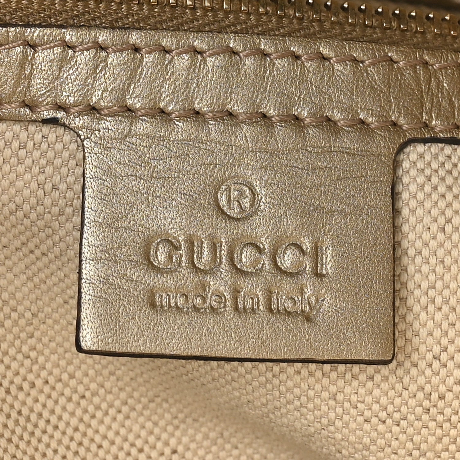 Gucci Metallic Guccissima Mayfair Top Handle Satchel  Golden Beige 6 of 10