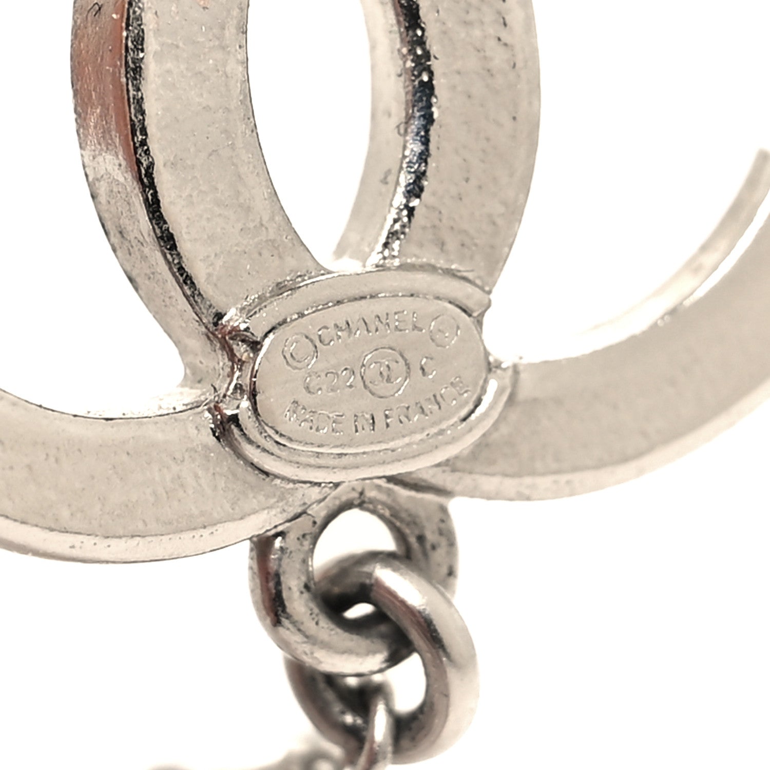 Chanel Crystal Pearl CC Drop Earrings Silver Pearly White 4 of 5