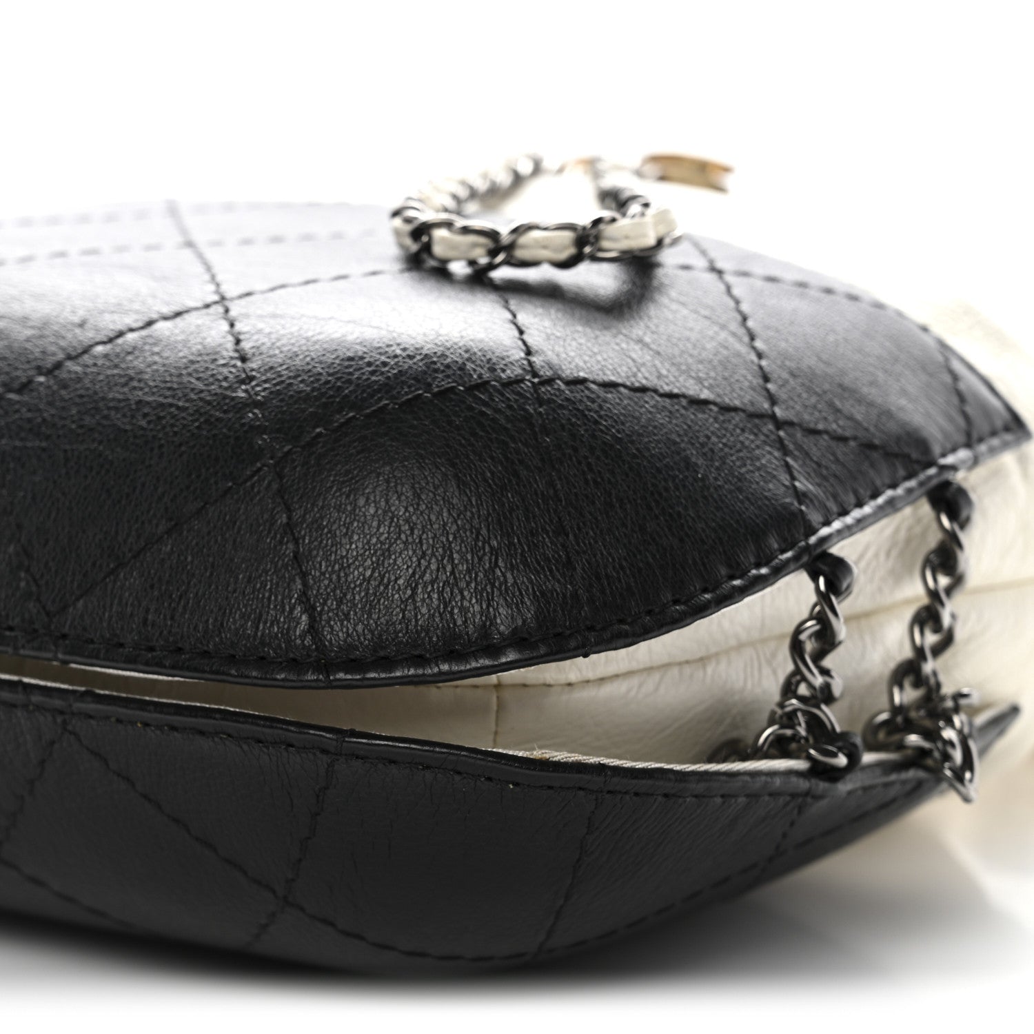Chanel Aged Calfskin Quilted Small Gabrielle Bucket White Black 10 of 11