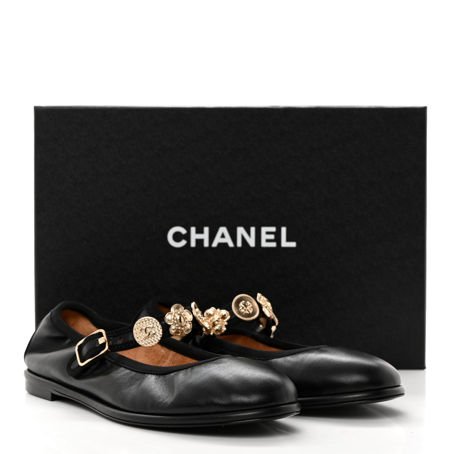 Lambskin Charm Mary Jane Flats 37 Black