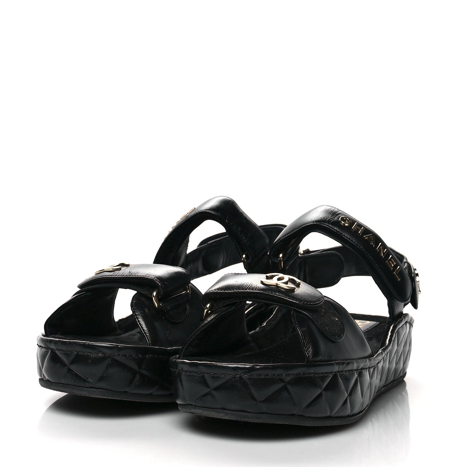 Chanel Shiny Calfskin Logo Platform Sandals 41 Black 3 of 8