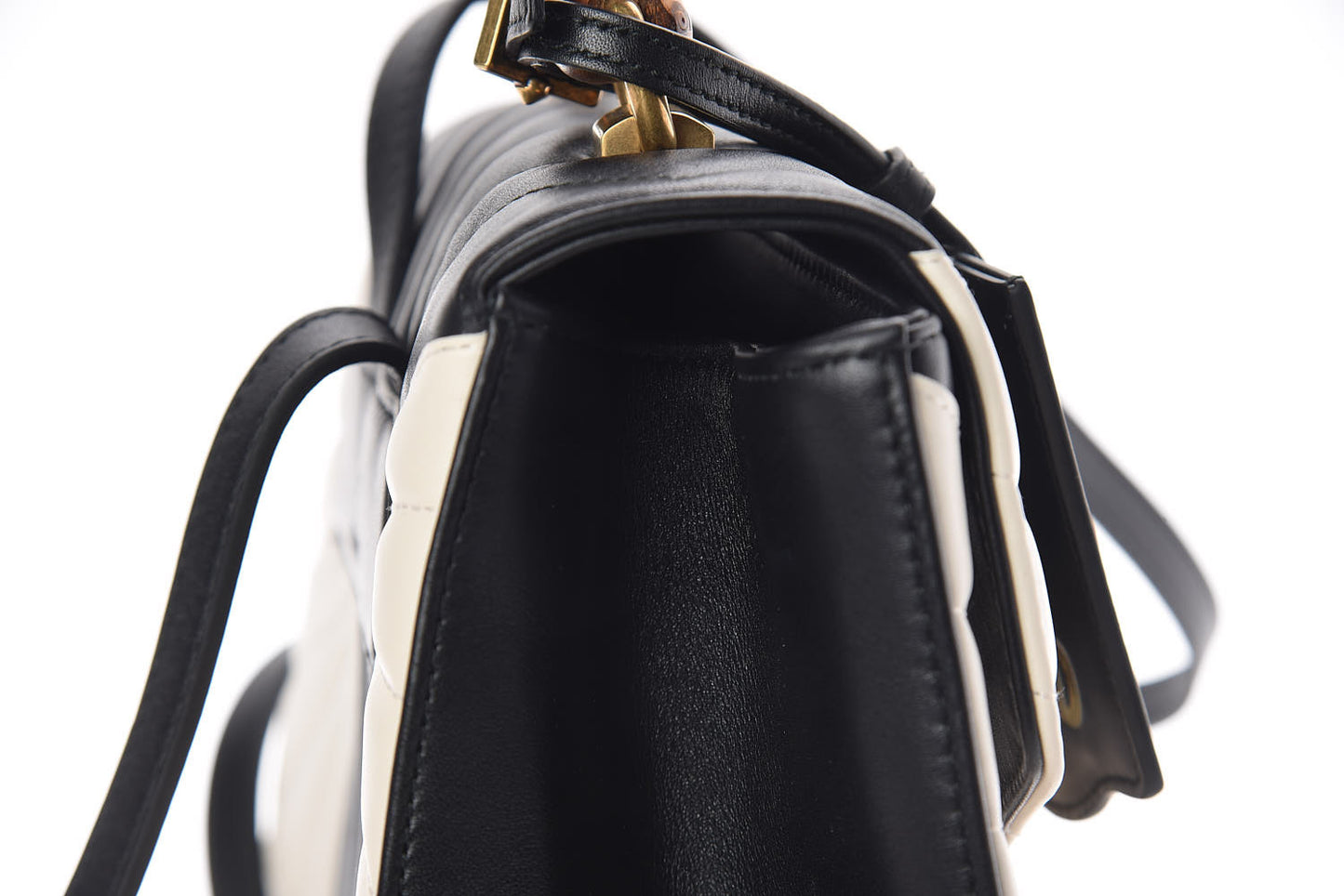 Calfskin Bamboo Trapuntata Queen Margaret Backpack Mystic White Black