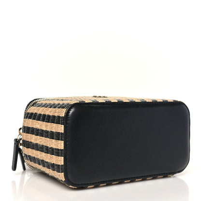 Chanel Raffia Jute Striped Small Vanity Case With Chain Black Beige 4 of 11