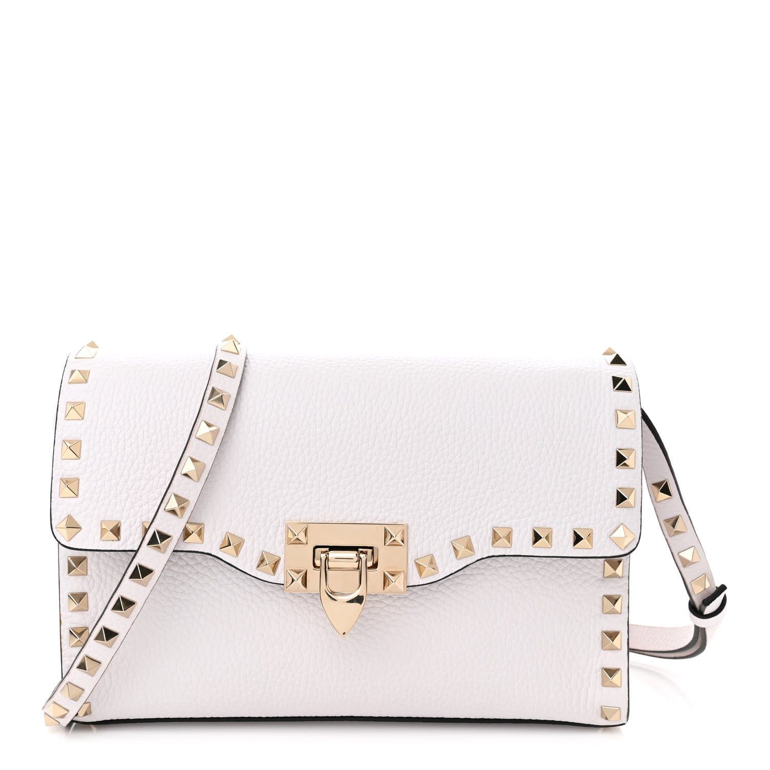 Valentino Garavani Pebbled Calfskin Medium Rockstud Flip Lock Crossbody Bag White 1 of 12