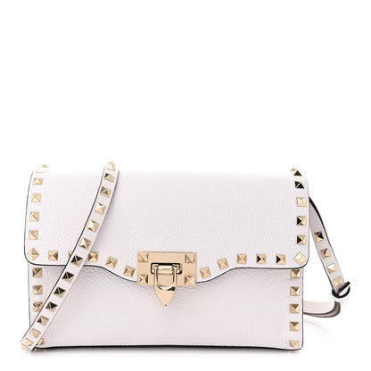 Valentino Garavani Pebbled Calfskin Medium Rockstud Flip Lock Crossbody Bag White 1 of 12