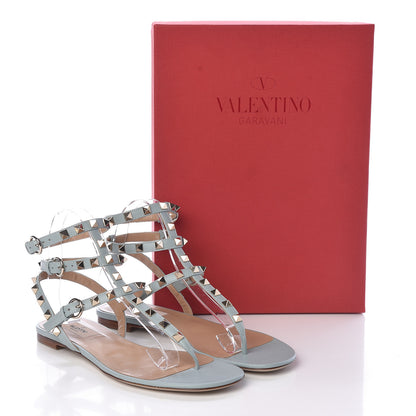Valentino Garavani Nappa Rockstud Ankle Wrap Flat Thong Sandals 38.5 Celadon 8 of 8