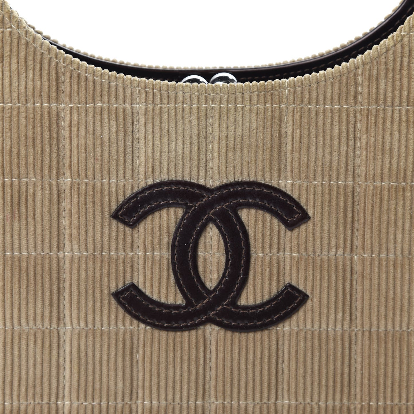 Corduroy Quilted Chocolate Bar Kiss Lock CC Shoulder Bag Brown