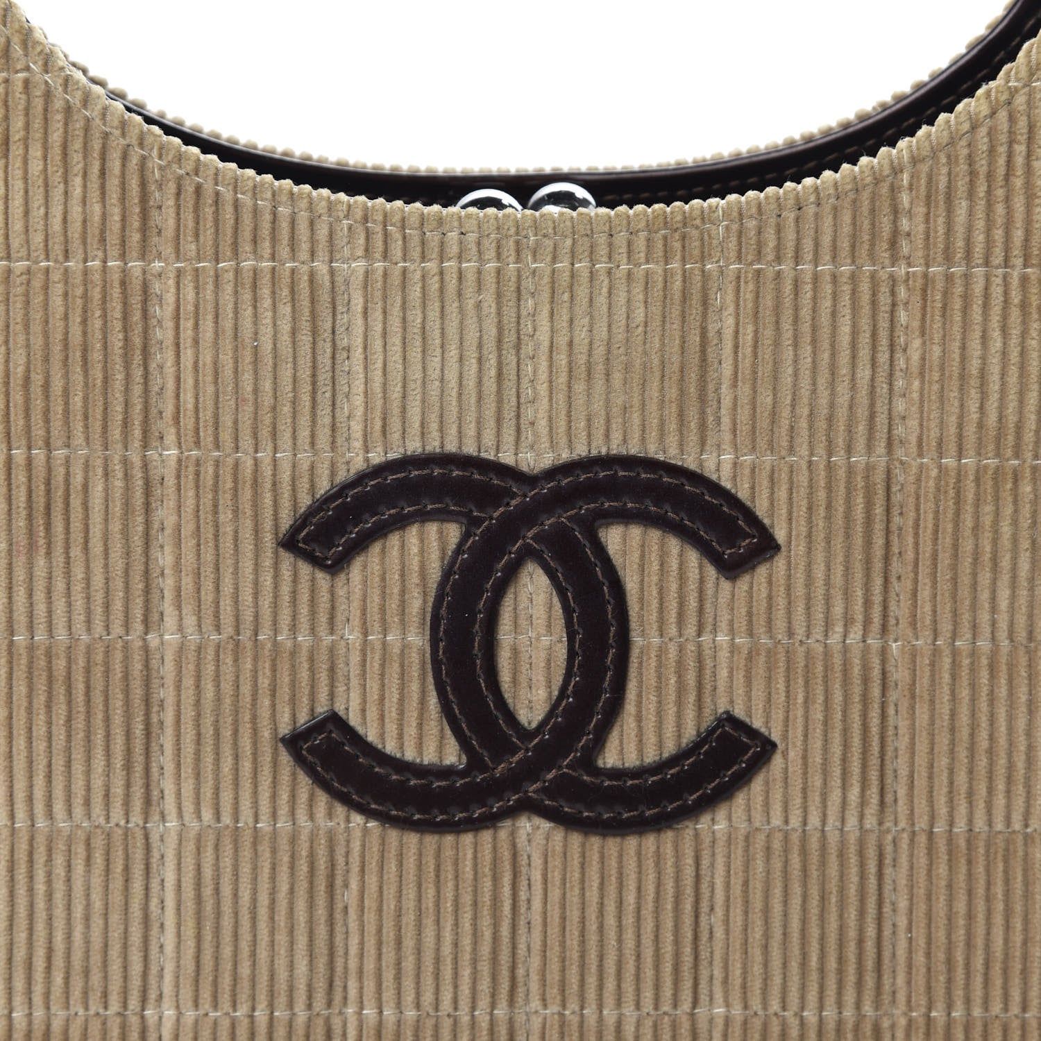 Chanel Corduroy Quilted Chocolate Bar Kiss Lock CC Shoulder Bag Brown 10 of 10