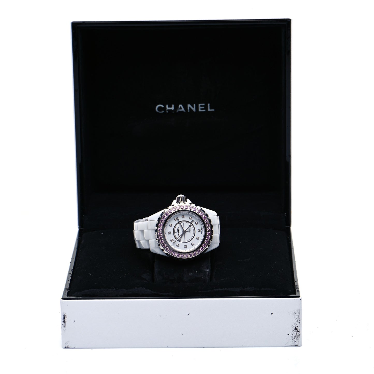 Stainless Steel Ceramic Diamond Pink Sapphire 33mm J12 Quartz Watch White