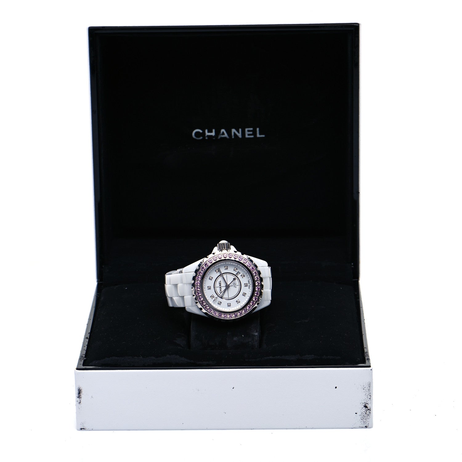 Chanel Stainless Steel Ceramic Diamond Pink Sapphire 33mm J12 Quartz Watch White 5 of 5