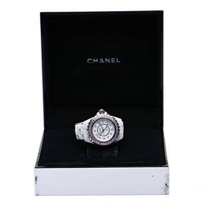 Chanel Stainless Steel Ceramic Diamond Pink Sapphire 33mm J12 Quartz Watch White 5 of 5