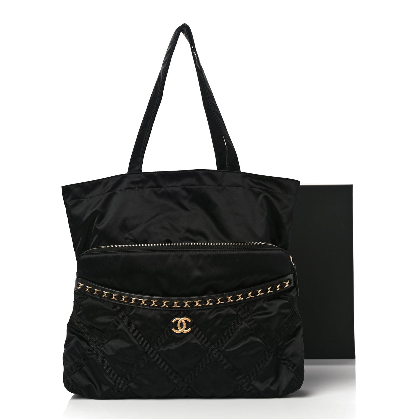Nylon Grosgrain Large Lifestyle Pouch With Foldable Tote Black