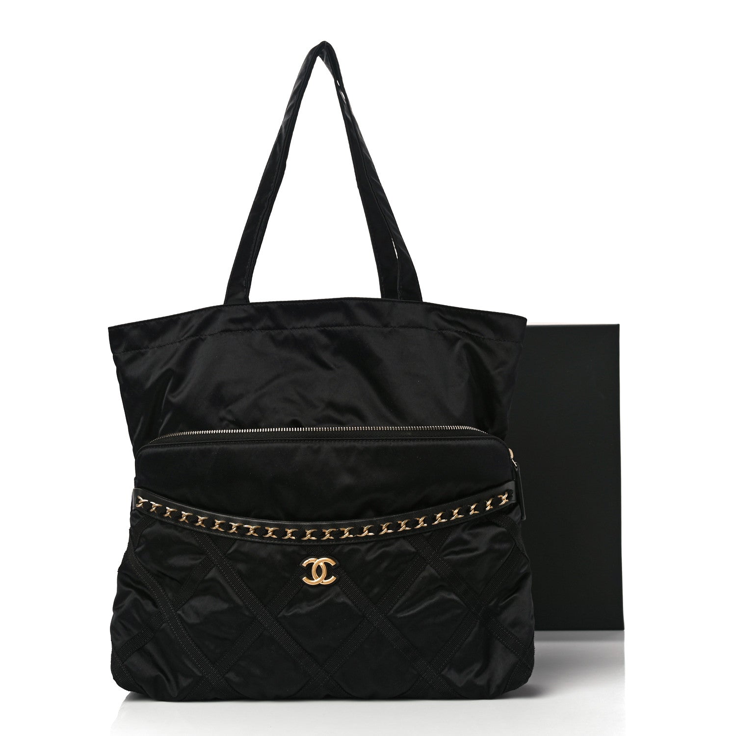 Chanel Nylon Grosgrain Large Lifestyle Pouch With Foldable Tote Black 12 of 12