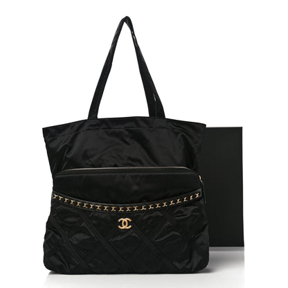 Chanel Nylon Grosgrain Large Lifestyle Pouch With Foldable Tote Black 12 of 12