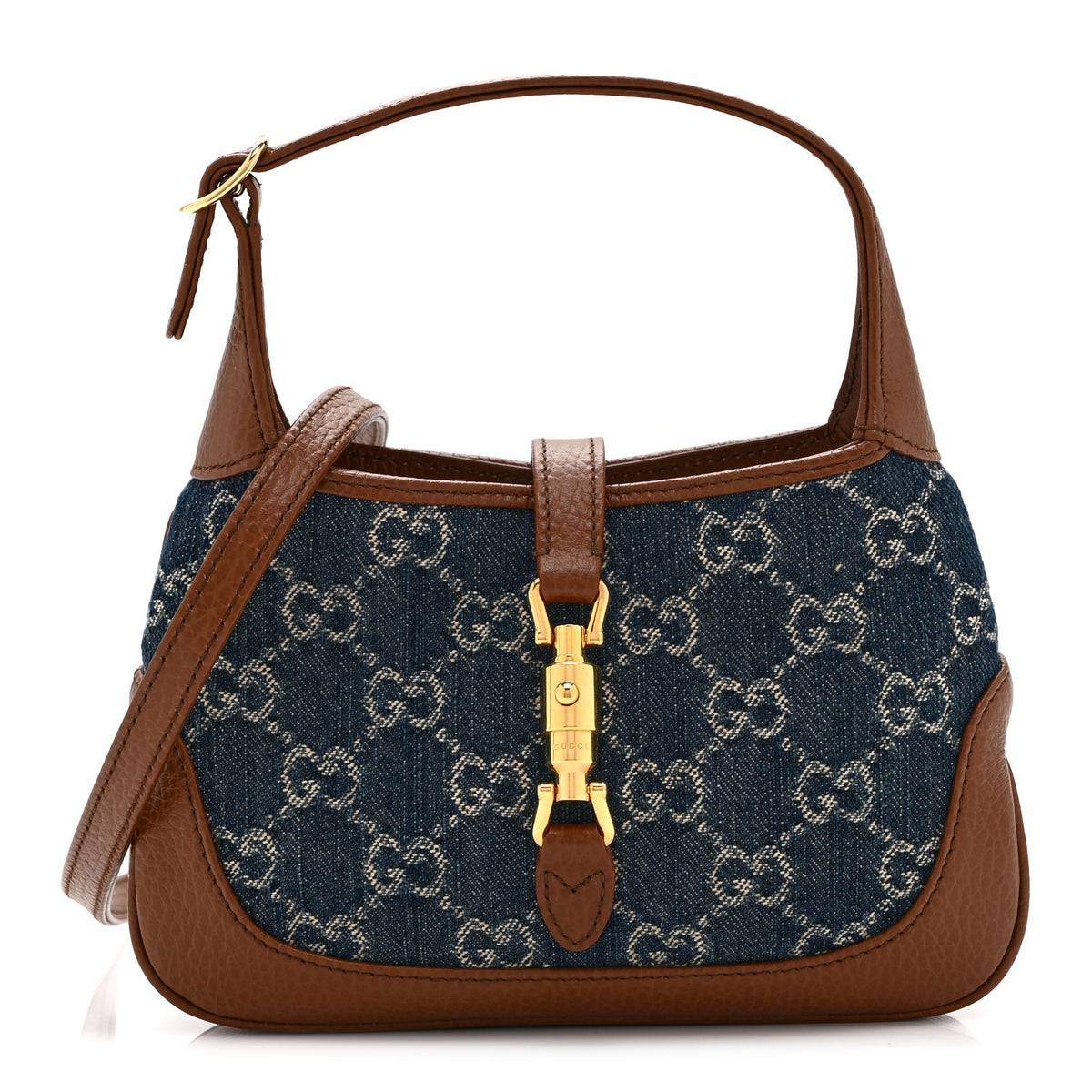 Gucci New Denim GG Monogram Calfskin Mini Jackie 1961 Hobo Blue Tea Cuir 9 of 11