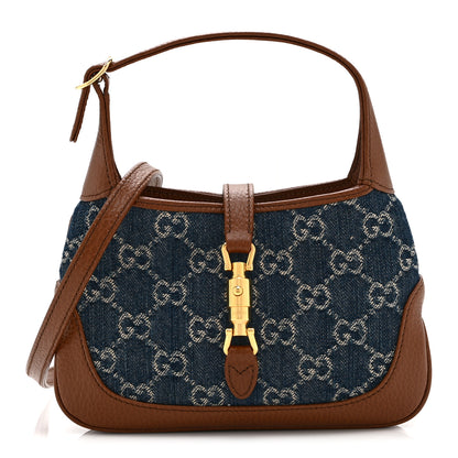 Gucci New Denim GG Monogram Calfskin Mini Jackie 1961 Hobo Blue Tea Cuir 9 of 11