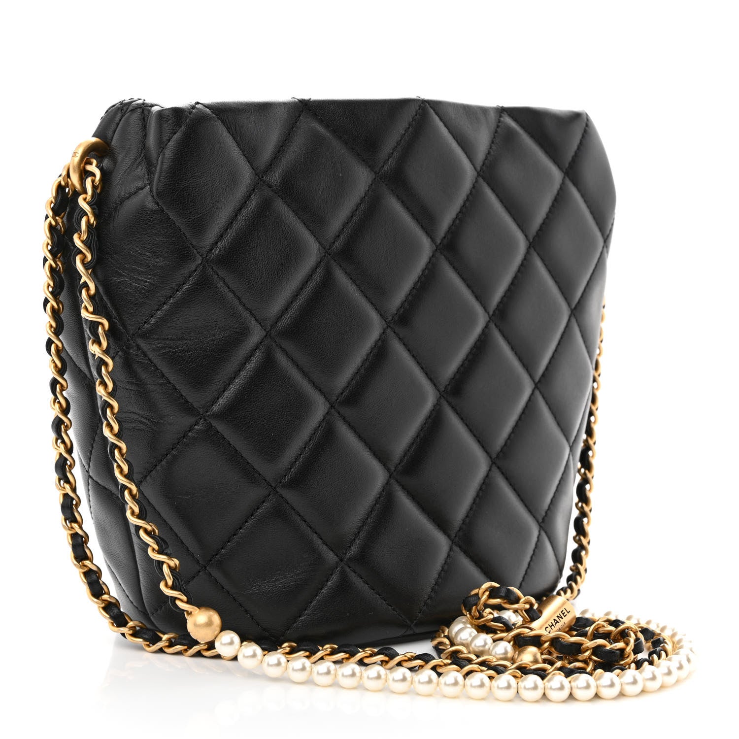 Chanel Lambskin Quilted My Perfect Chain Bucket Drawstring Bag Black 3 of 10
