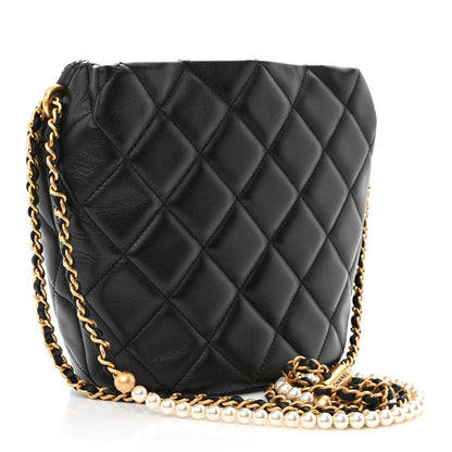 Chanel Lambskin Quilted My Perfect Chain Bucket Drawstring Bag Black 3 of 10