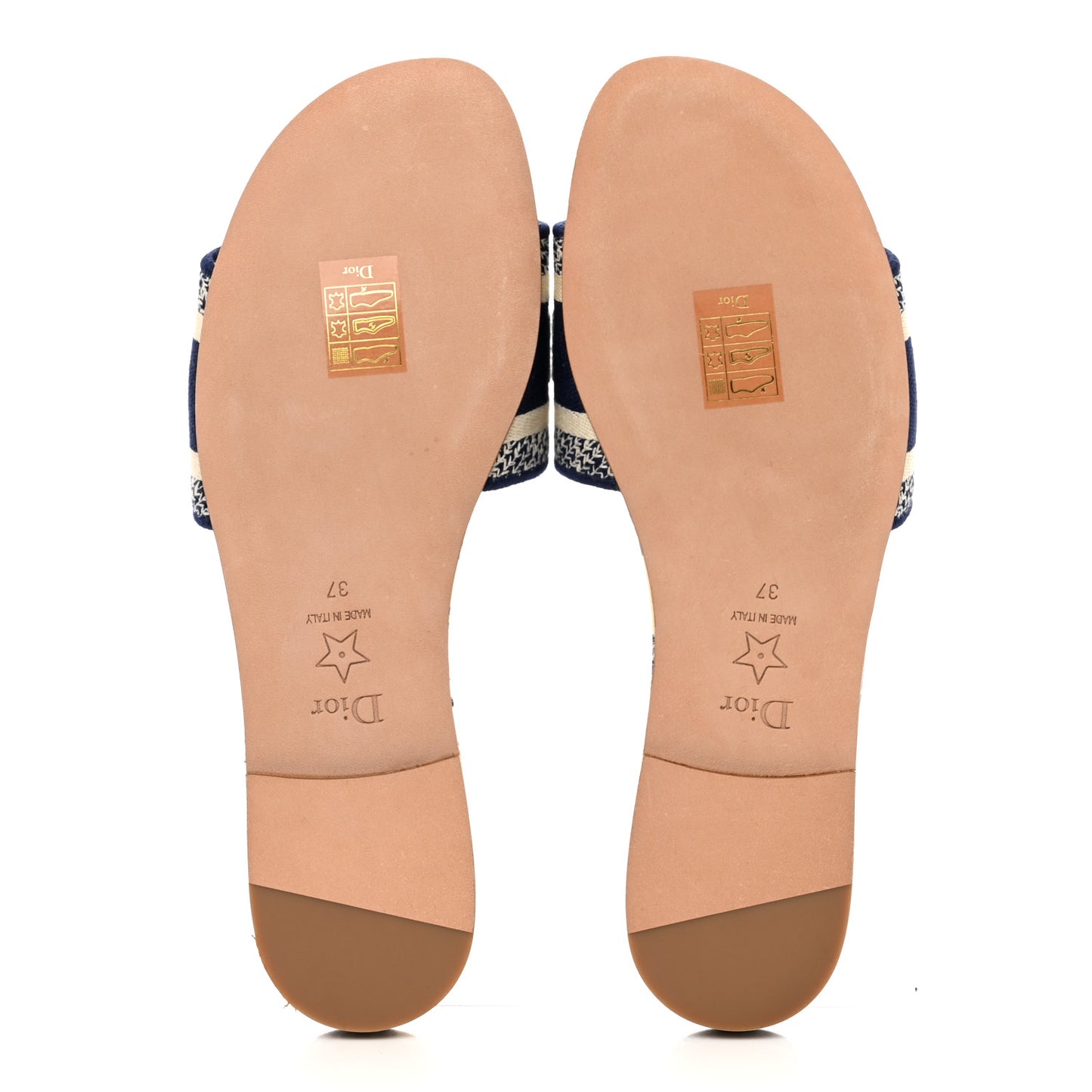 Canvas Toile De Jouy Embroidered Dway Flat Slide Sandals 37 Blue