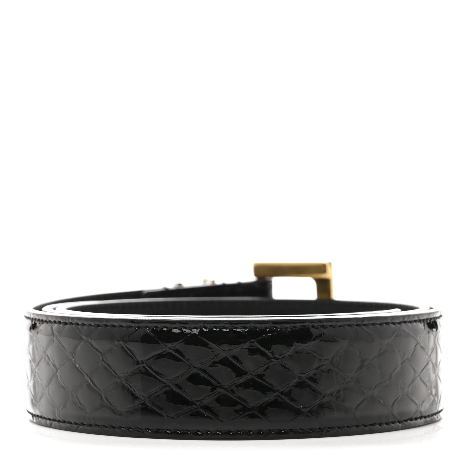Saint Laurent Snakeskin Monogram Cassandre Square Buckle Belt 85 34 Black 2 of 7